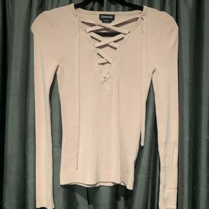 Bebe Lace Up Front Ribbed Sweater